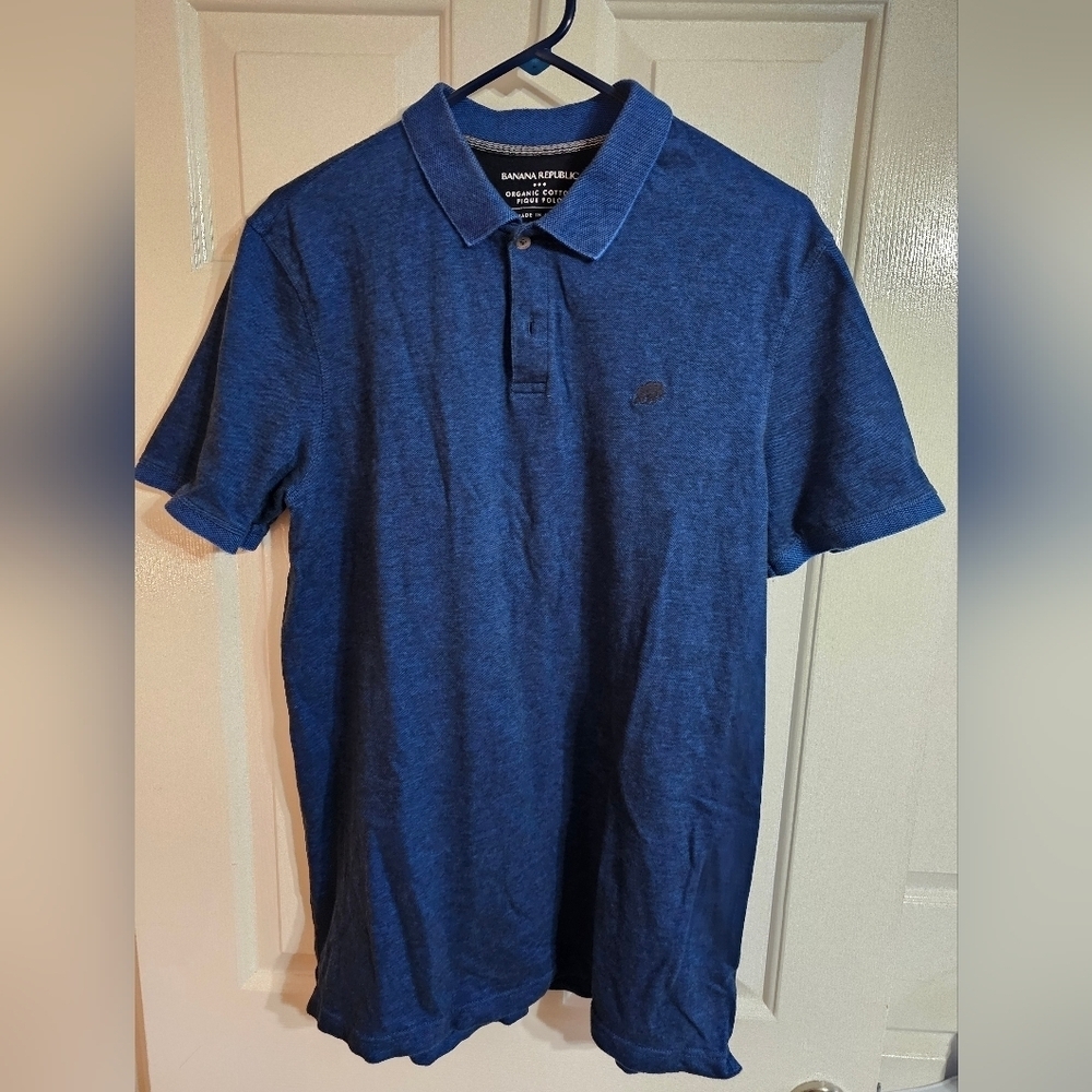 Banana Republic Men L Tall Organic Cotton Pique Polo Navy Blue Archival Luxury - Picture 2 of 6